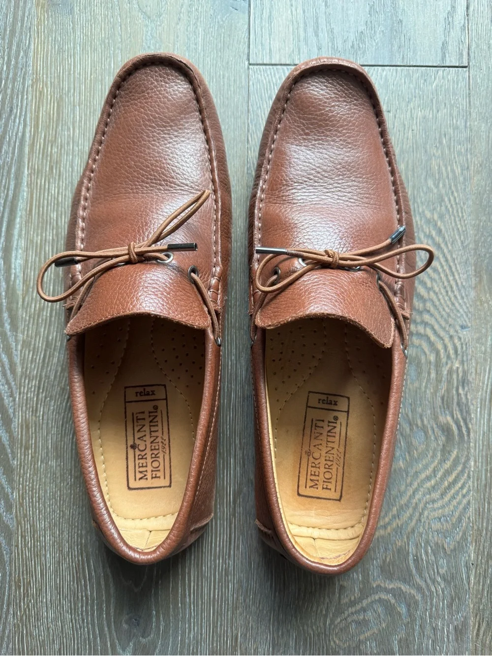 Mercanti Fiorentini Brown Leather Driving Moccasins with Lace Tie (Size 9M)